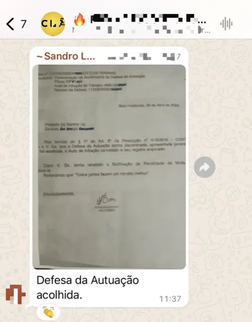 Print de WhatsApp: recurso administrativo com resultado