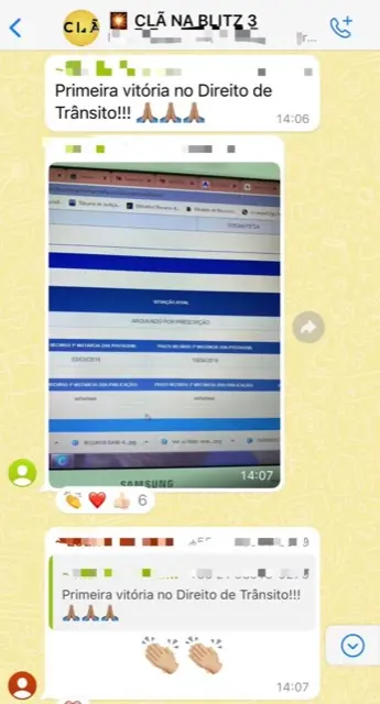 Print de WhatsApp: processo arquivado por prescrição