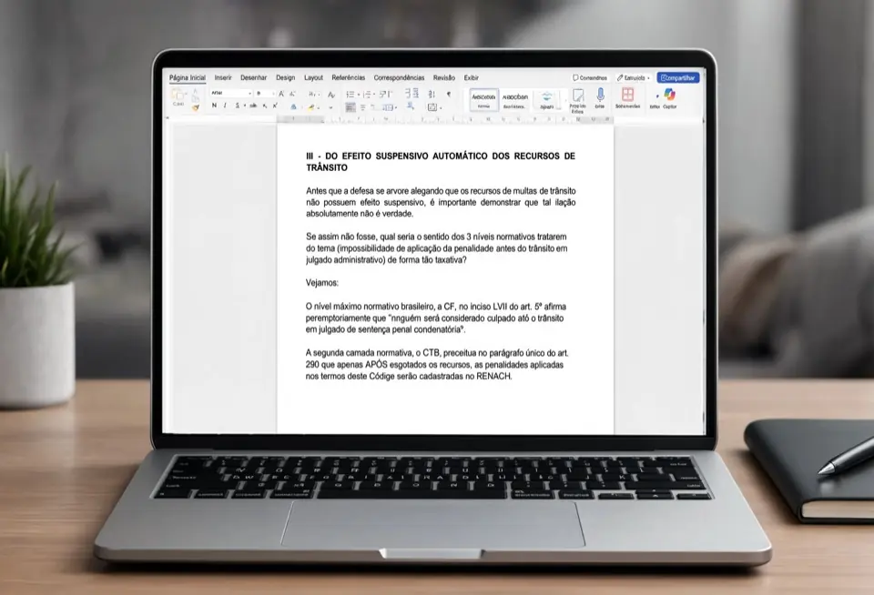 Petição editável aberta no Word: tese do efeito suspensivo dos recursos de trânsito